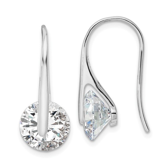 Sterling Silver Rhodium-plated Polished Round CZ Dangle Earrings - Picture 1 of 4